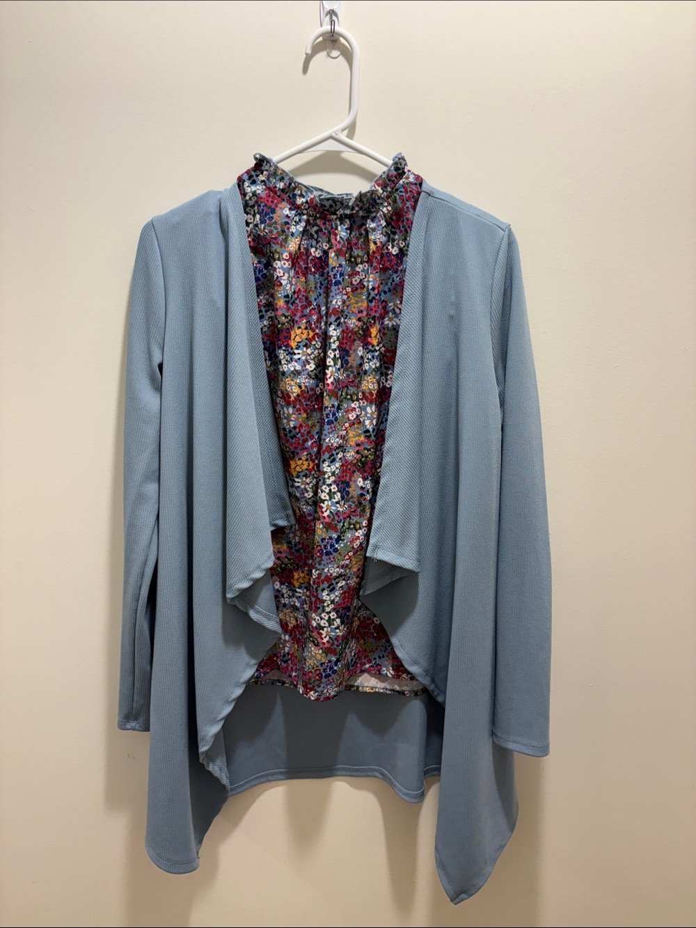 Light Blue Draped Cardigan with Multicolor Floral tank top - 2 pieces included